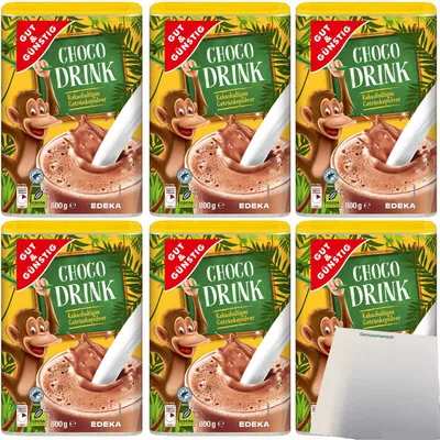 Produktbild von Gut & Günstig Choco Drink Kakaohaltiges Getränkepulver schokoladig im Geschmack 6er Pack (6x800g Packung) + usy Block