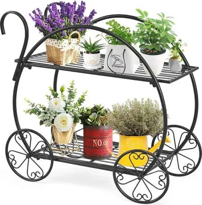 Produktbild von Famanu Blumenständer mit 4 Rollen und 2 Griffen - Pflanzenwagen für Innen und Außen - Schwarz