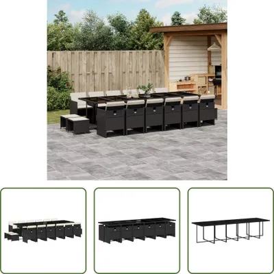 Produktbild von The Living Store 17-tlg. Garten-Essgruppe mit Kissen Schwarz Poly Rattan