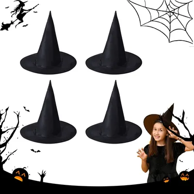 4er-Set schwarze Hexenhüte, 33 cm, für Halloween-Kostüme