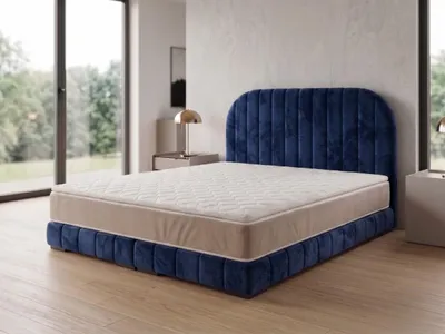 Produktbild von Polsterbett  LEON 3 mit Kopfteil, modernes gepolstertes Bett in 140 x 200 cm Farbe: Blau