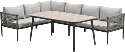 A sectional outdoor sofa and dining table set.