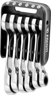 A set of wrenches in a holder.