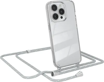 Produktbild von EAZY CASE Handykette kompatibel mit Apple iPhone 14 Pro, Handyhülle mit Umhängeband, Handykordel, Schutzhülle Clear, Band in Grau