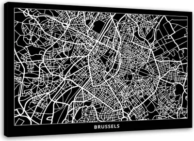 Produktbild von Leinwandbild brüssel - stadtplan 90x60 cm Feeby grau wandbild bereit zum aufhängen