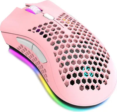 Produktbild von 2.4G Wireless Gaming Mouse Wiederaufladbare Maus mit RGB-Lichteffekt 3 Einstellbare DPI-Aushoehlung Honeycomb Design Pink