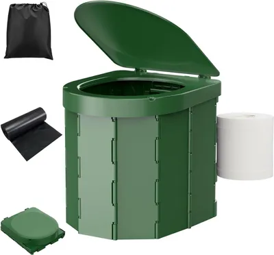 Produktbild von Tragbare Toilette – Camping-Toilette – Für Outdoor-Aktivitäten – Ergonomisches Design – 34 cm (L) x 29 cm (B) x 8 cm (H) – Grün