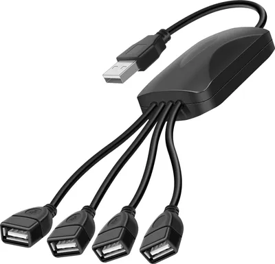 Produktbild von Akyga, USB Hub 4 Ports 15cm Datenübertragung und Laden Adapter, Schwarz