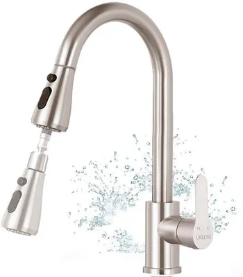 Immagine prodotto di Rubinetto da cucina, rubinetto da cucina ad alta pressione con doccetta estraibile, rubinetto estraibile, miscelatore da cucina con doccetta a 3 posizioni, acciaio inossidabile