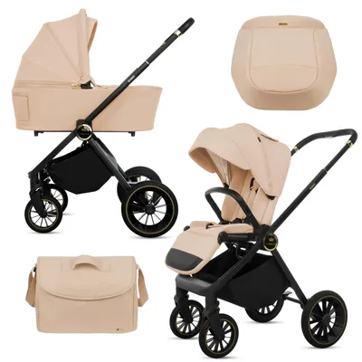 Obrázek produktu pro BabyLux® Kombinovaný kočárek 2v1 ROSSO, Béžova, Sada Kocárku, Přenosná Postýlka a Korbička, Sportovní Sedadlo s Příslušenstvím, Lehký a Kompaktní