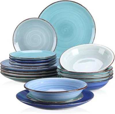 Productafbeelding van Famanu Serviesset, 18-delig - Dinerborden en dessertborden, soepkommen - Blauw