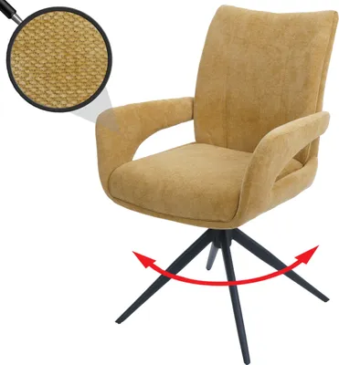 Produktbild von Esszimmerstuhl MCW-O78, Küchenstuhl Stuhl, drehbar Auto-Return, Stoff/Textil Chenille (310g/m²) senfgelb
