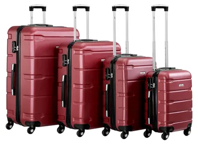 Produktbild von Kofferset 4-teilig in Rot | ABS Hartschalenkoffer mit Zahlenschloss, 4 Rollen und Innenfächern