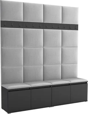 Produktbild von Garderoben-Set Noris II, gepolsterte Garderobe mit Sitzbank, Flurmöbel mit Wandpaneelen, Haken und Stauraum (Farbe: Schwarz + Trinity 32)