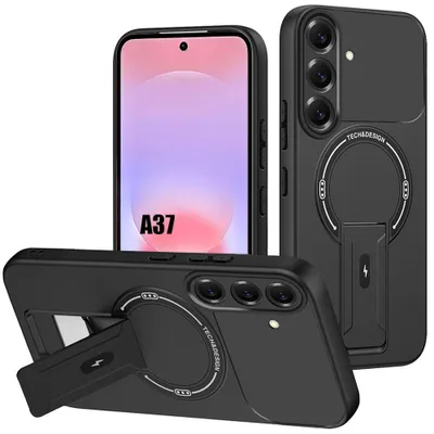 Image de Coque pour Samsung Galaxy A37 5G, Protection Silicone avec Cercle Magnétique et Support - Noir