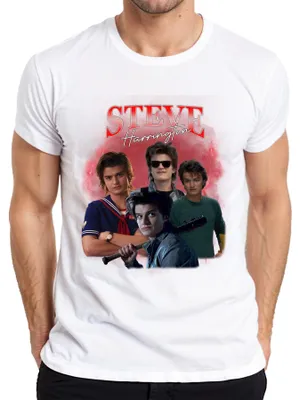 Zdjęcie produktu dla Koszulka męska Steve Harrington Stranger Series Fan Gift Babysitter Hawkins, Biały, XXL