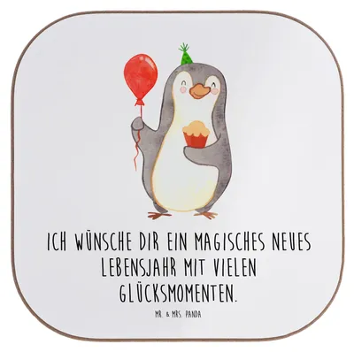 Produktbild von Mr. & Mrs. Panda Untersetzer für Gläser Pinguin Geburtstag - Weiß - Geschenk, Torte, Geschenke, Glas, Tischuntersetzer, Party, gläseruntersetzer, unterleger, Coaster