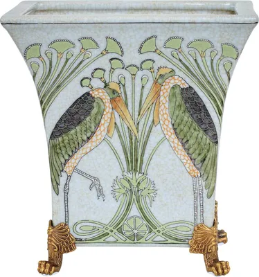 Produktbild von Vase Schale Pflanzschale Vogel Porzellan Messing Antik-Stil 22cm