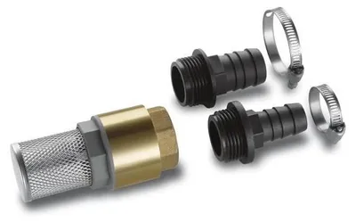 Image de Kit d'aspiration complet Kärcher, filtre en acier inoxydable avec clapet anti-retour, adaptateurs 1/3/4 pouces, pour tuyau d'aspiration