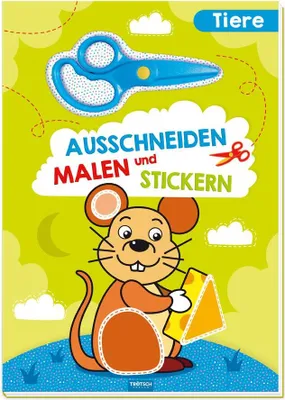 Produktbild von Trötsch Bastelbuch mit Schere Ausschneiden, Malen und Stickern Tiere