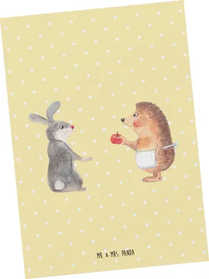 Produktbild von Mr. & Mrs. Panda Postkarte Hase Igel - Gelb Pastell - Geschenk, Postkarten, bildkarte, Grußkarte, Liebe Spruch, Trösten, Herzschmerz, Ansichtskarten, und, Lustige Sprüche