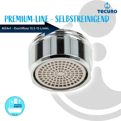 Produktbild von tecuro Selbstreinigende PREMIUM Strahlregler Luftsprudler M24x1 AG, Durchflussklasse A: 13,5 - 15,0 l/min, verchromt