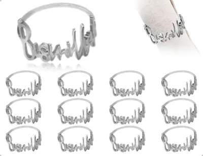 Serviettenringe aus Metall, 12 Stück, rund, silber, mit Buchstaben