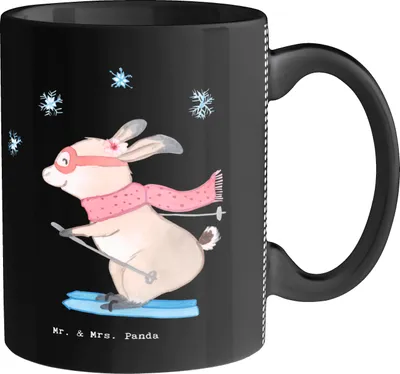 Produktbild von Mr. & Mrs. Panda Kaffeetasse Skilehrerin Herz - Schwarz - Geschenk, Kaffeebecher, Tasse mit Spruch, Teetasse, Trinkbecher