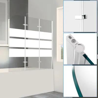 Produktbild von Peviasot Duschwand Badewanne 120 x 140 cm, 3-teilig faltbare Badewannenfaltwand, Badewannenaufsatz aus 6 mm ESG Sicherheitsglas, 180° schwenkbar, Weiße Streifen