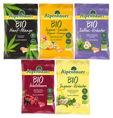 Productafbeelding van Alpenbauer biologische fruitige en zoete bonbons met honing, proefverpakking, 90g, 5 stuks