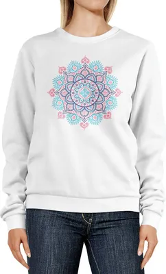 Produktbild von Sweatshirt Damen Mandala Ethno Print Boho Bohemian Style Rundhals-Pullover Pulli Sweater Neverless® weiß XXL