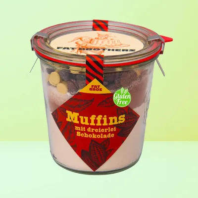 Produktbild von Glutenfreie Muffins mit 3 Dreierlei Schokolade Backmischung im Weck-Glas