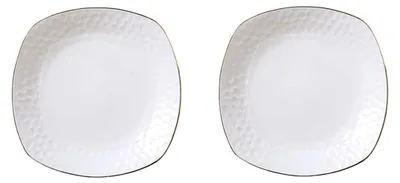 Image de Assiettes plates, lot de 2, en céramique, 20,6 cm de diamètre, avec bordure dorée, pour différents plats