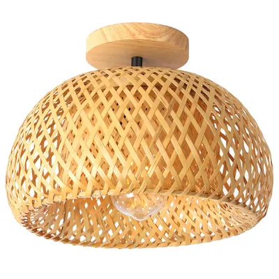 Produktbild von Deckenleuchte aus Bambus, Halbeinbau, Boho-Stil, Handgefertigt, Rattan Lampe für Schlafzimmer, Kinderzimmer, Flur