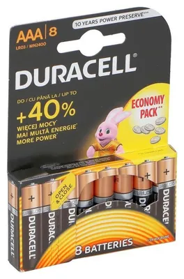 Obrázek produktu pro Duracell 8x LR03 AAA, Baterie na jedno použití, AAA, Alkalický, 1,5 V, 8 kusů, Cylindrický