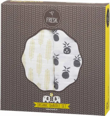 Produktbild von Fresk Organic Pucktuch Wickeldecke 120x120 cm 2er-Set Pineapple