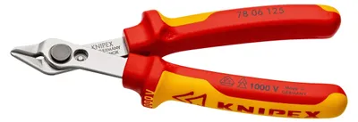 Imagen del producto de Alicates de corte laterales Knipex, con aislamiento VDE, 125 mm, 1000 V, Super Knips®, con certificación VDE, 1 unidad.