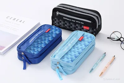Image de Etue Wondefull Trousse à crayons, 2 compartiments zippés, 1 pièce, A9301 Noir