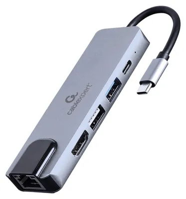 Produktbild von Gembird USB Type-C 5-in-1 Multiport-Adapter mit LAN-Anschluss