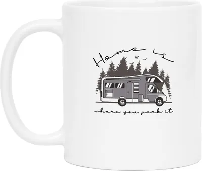 Produktbild von Camping Tasse mit Spruch Home is where you park it Geschenk Tasse für Camper Wohnmobil