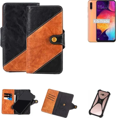 Produktbild von K-S-Trade Handyhülle Schutzhülle Bookstyle Case Wallet-Case kompatibel mit Samsung Galaxy A50 Handy Cover Bumper Klapphülle schwarz hellbraun 1x