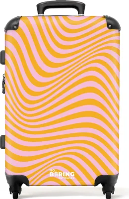 Produktbild von NoBoringSuitcases.com® Großer Koffer - Rosa mit orangefarbenen Wellenlinien - Kombinationsschloss TSA - Hartschalen Trolley 4 Rollen - 72 liter - Reisekoffer - 66 cmKoffer Mittelgroß 67x43x25 cm, 72L,