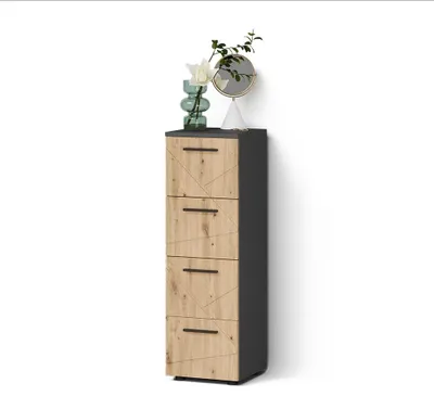 Image de Armoire Midischrank Livinity Ronco Anthracite/Chêne Artisan 30x95cm avec 4 tiroirs, Model 62527