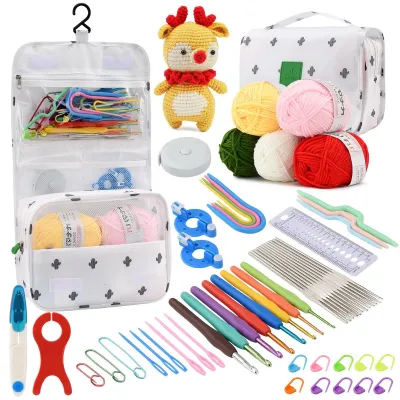 Produktbild von Häkel- & Strickset - 62-teilig - Garn & Häkelnadeln - Maschenmarkierer - Schere & Maßband - Aufbewahrungstasche