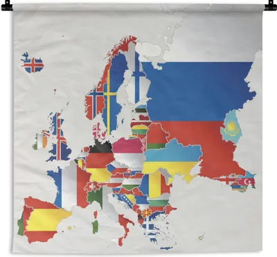 Produktbild von MuchoWow® Wandteppich Wandbehang Karte - Europa - Flaggen 60x45 cm Tapisserie Dekoration Wandtuch - Das Schlafzimmer