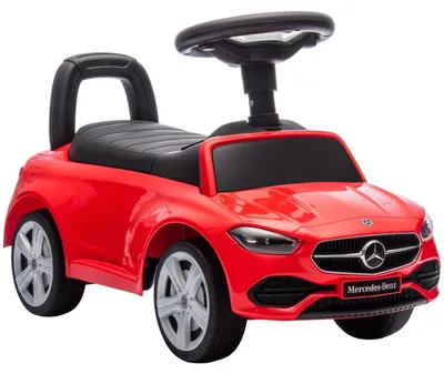 Productafbeelding van Mercedes-Benz C-Klasse loopauto met claxon, motorgeluiden en opbergruimte, voor kinderen van 18-36 maanden, rood.