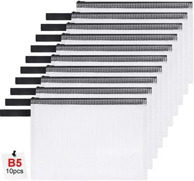 Image de Pochettes imperméables pour documents format B5, lot de 10, en plastique, avec fermeture