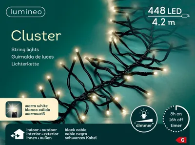 Produktbild von Lumineo Weihnachtsbeleuchtung Cluster LED 448 Lichter warmweiß außen Timer