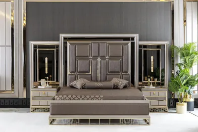 Produktbild von Bett Braun Elegantes Schlafzimmer Design Schön Luxus Doppel Betten