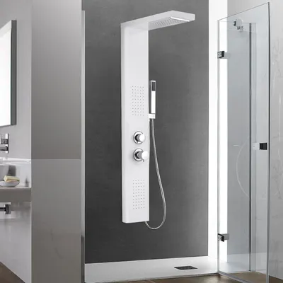 Obrázek produktu pro XINZI Sprchový panel matný bílý - sprchový systém z nerezové oceli, nástěnný s dešťovou sprchou, masážní sprchou, vodopádem a ruční sprchou, sada do koupelny